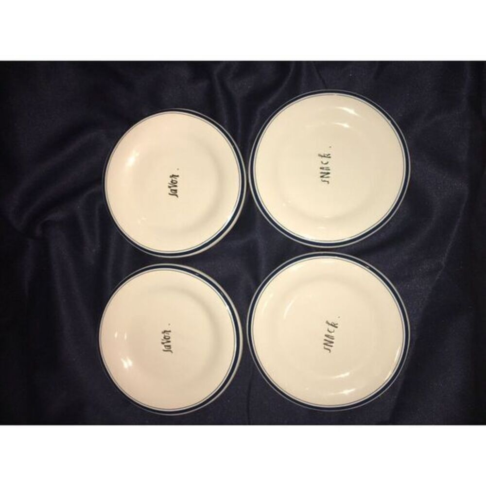 Rae Dunn "Blue Line" Dessert/Snack Plate Set Of 8 Savor Eat Dine Snack - Picture 6 of 7